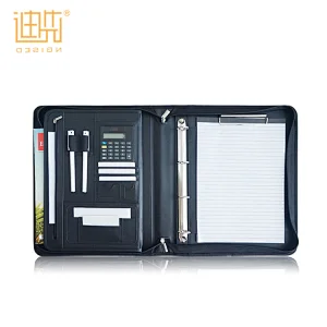 New product A4 size PU business men document file zipper portfolio folder bag ring binder