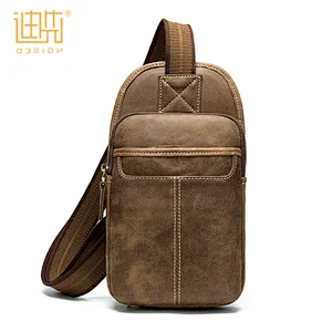 Factory promotion men leather crossbody messenger chest bag with headphone plug