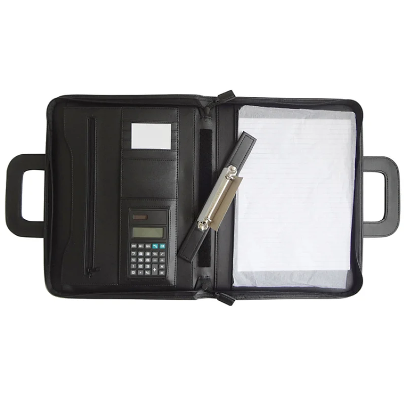 PU a4 leather custom man briefcase stationery menu stationery black file folder
