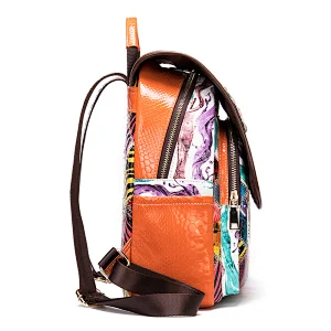 New women backpack genuine leather Personality Fashion trend stitching color backpack laptop bag