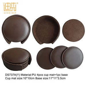 Best promotional factory new design packaging square drink PU leather coffee cup coaster set