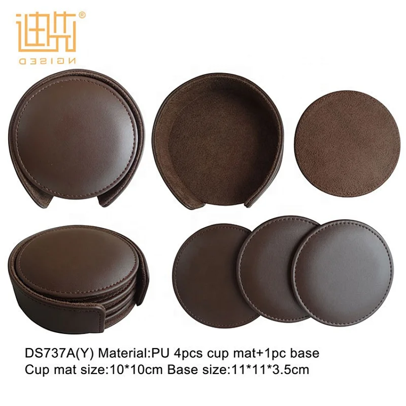 Best promotional factory new design packaging square drink PU leather coffee cup coaster set