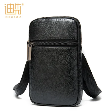 Custom fashion men genuine Lychee grain leather shoulder sling messenger waist bag with adjustable belt