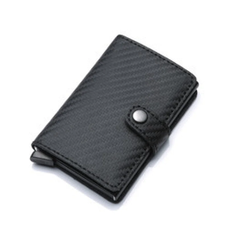 Promotion gift RFID blocking slim leather aluminum automatic pop-up business card holder wallet
