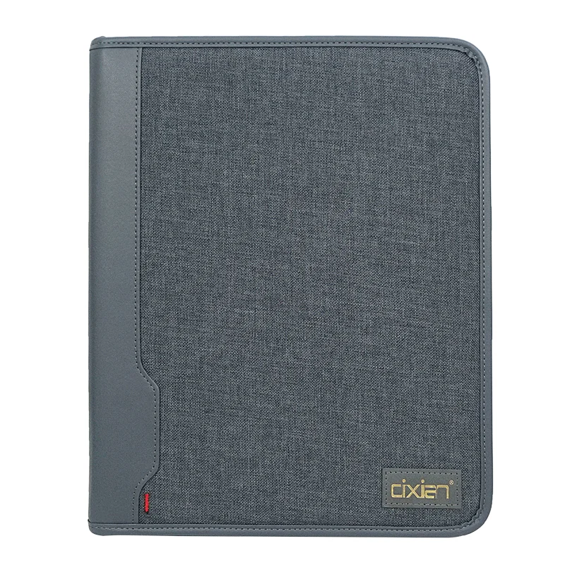 PU Leather Folder Interview Resume Legal Document Organizer Business Zippered Portfolio Padfolio with A4 Size Clipboard