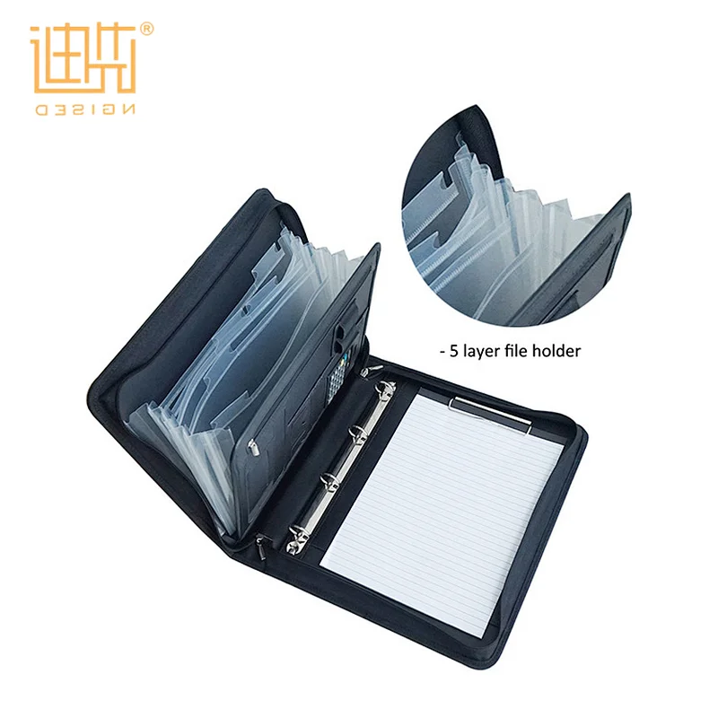 New product A4 size PU business men document file zipper portfolio folder bag ring binder