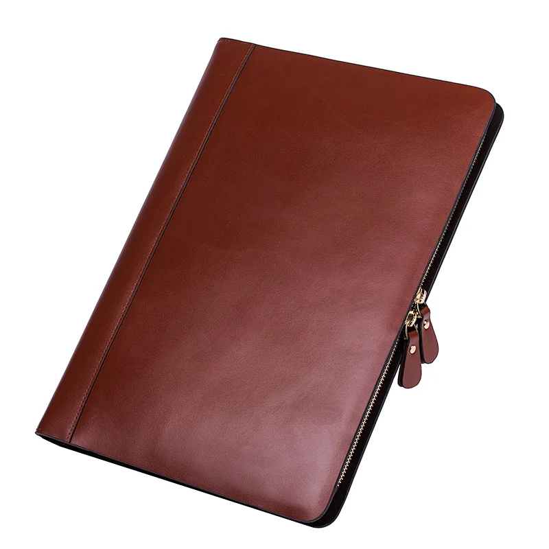 Christmas Gift Real Genuine Leather Organizer Portfolio Folder Double Zipper Padfolio Resume Portfolio for Men Women