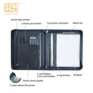New product A4 size PU business men document file zipper portfolio folder bag ring binder