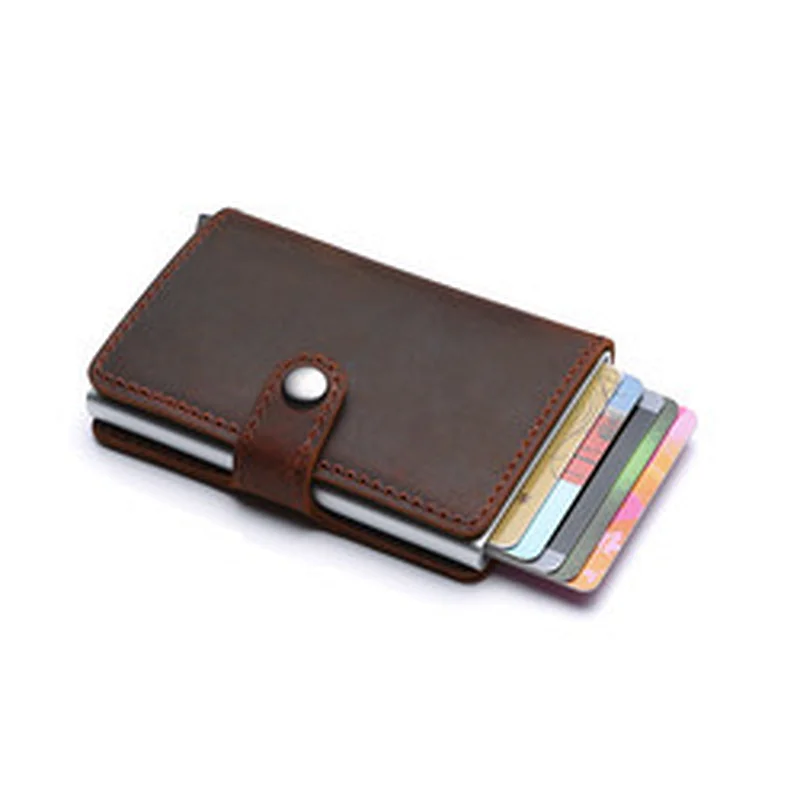 Unique match FRID blocking stainless business aluminum leather name card holder