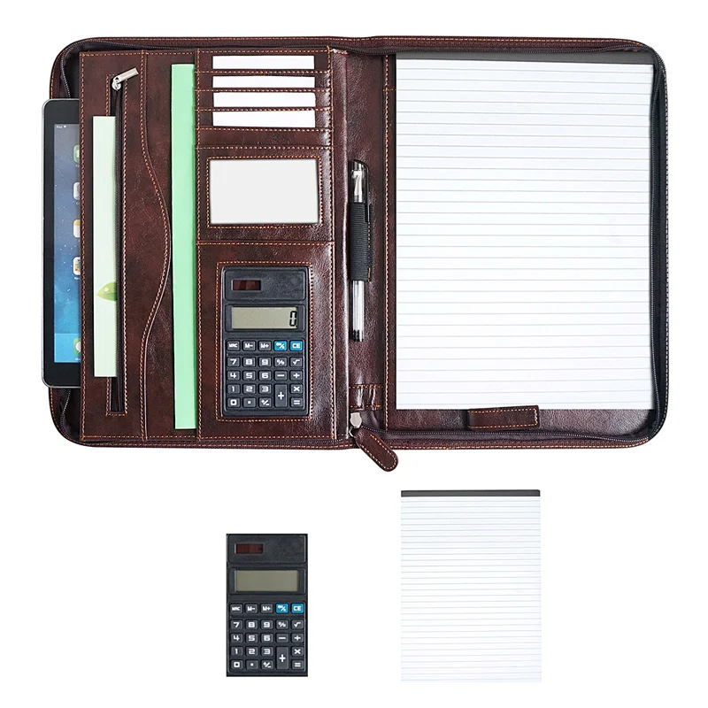 Custom wholesale interview resume document organizer leather zippered padfolio