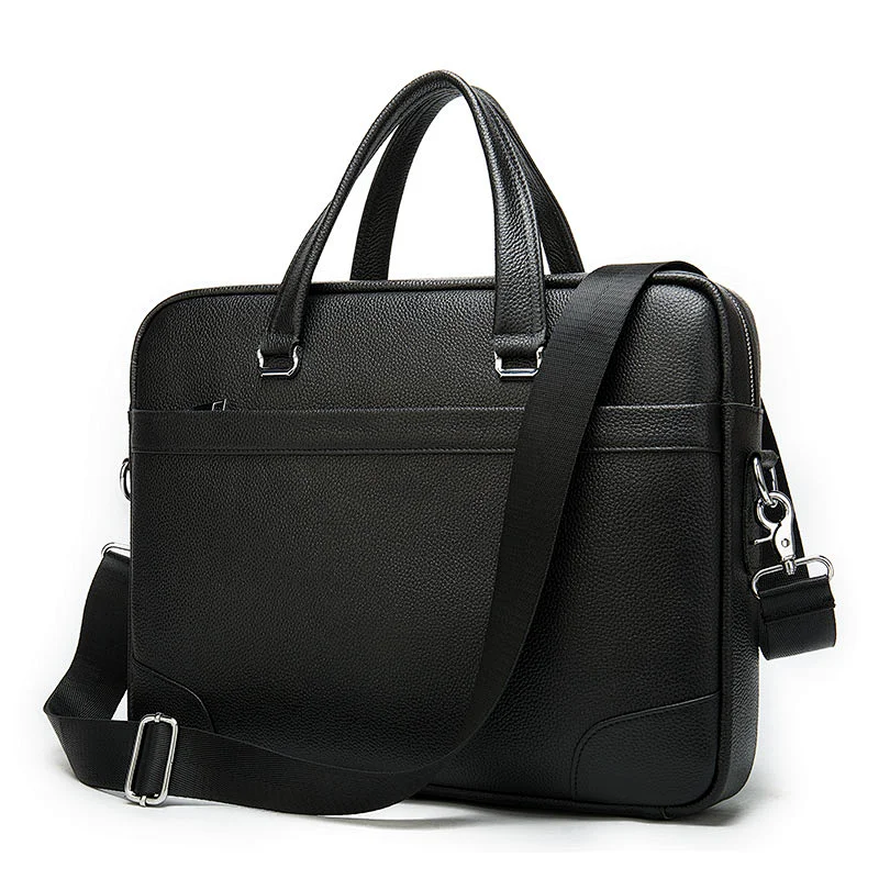 2020 manufacturer wholesale custom logo expandable black cowhide leather handbag briefcase for man