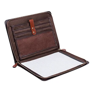 Christmas Gift Real Genuine Leather Organizer Portfolio Folder Double Zipper Padfolio Resume Portfolio for Men Women