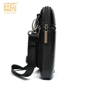 Custom fashion men genuine Lychee grain leather shoulder sling messenger waist bag with adjustable belt