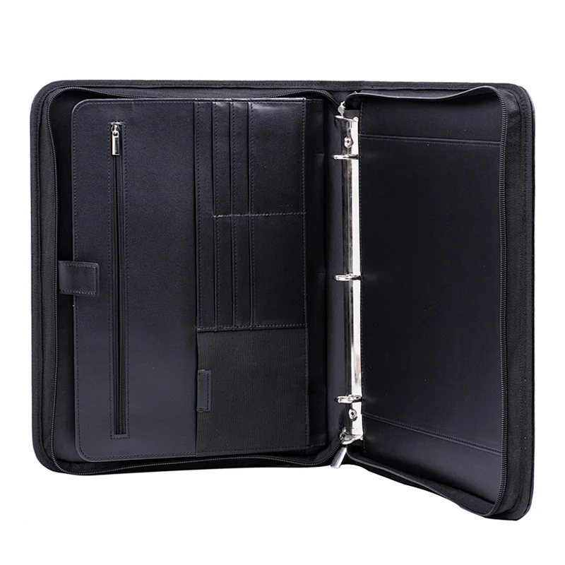 Resumes Documents Leather Folder Writing Pad Zipper Business 3 Ring Binder Padfolio Organizer Portfolio Binder for Men Women