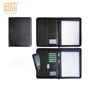 A4 PU leather portfolio black zipper presentation folder