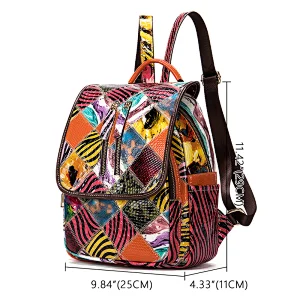New women backpack genuine leather Personality Fashion trend stitching color backpack laptop bag