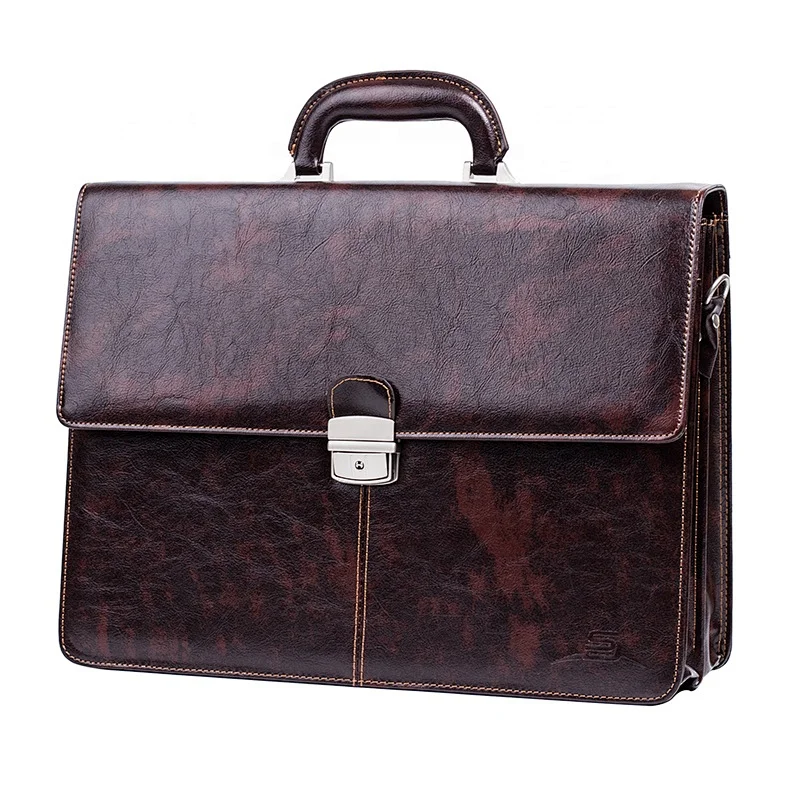 PU leather business bag fashion expandable briefcase for men