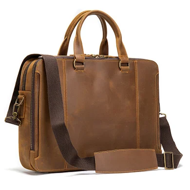 Cross Body Vintage Leather Computer Satchel Briefcase Laptop Case Business Travel Messenger Shoulder Bag For Men