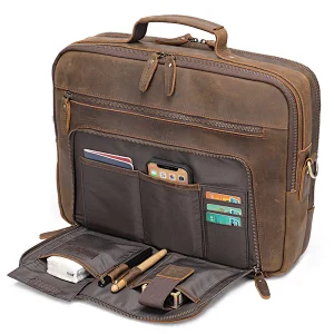 2022 Custom Large Capacity Laptop Bag Handbag Men Vintage Genuine Leather Briefcase