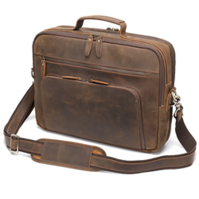2022 Custom Large Capacity Laptop Bag Handbag Men Vintage Genuine Leather Briefcase