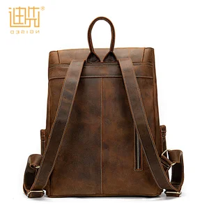 Wholesale Crazy Horse Leather Men's Backpack Bag Flip Retro Leather Travel Bag With Large Capacity