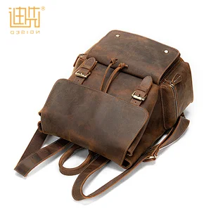 Wholesale Crazy Horse Leather Men's Backpack Bag Flip Retro Leather Travel Bag With Large Capacity