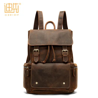 Wholesale Crazy Horse Leather Men's Backpack Bag Flip Retro Leather Travel Bag With Large Capacity