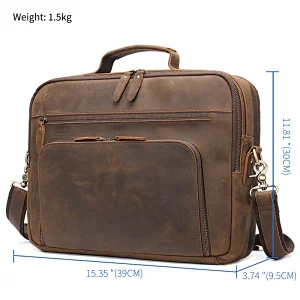 2022 Custom Large Capacity Laptop Bag Handbag Men Vintage Genuine Leather Briefcase