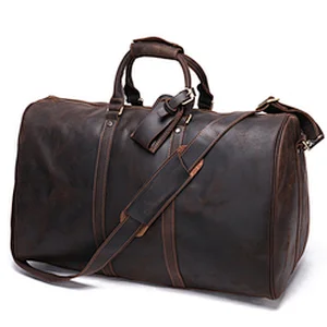 Full Grain Cowhide Crazy Horse Leather Mens Large Carry-on Weekender Overnight weekend travel bag with shoes compartment
