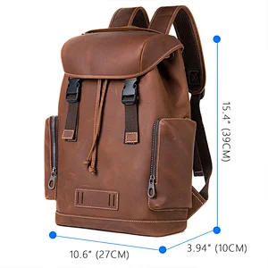 Laptop Rucksack Travel Weekender Daypack Retro Distressed Cowhide Leather Backpack for Men