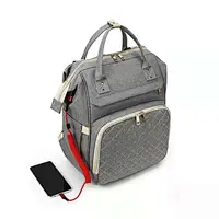 2022 Gray Large Capacity Stylish Multifunction Travel BackPack Maternity Baby Changing Nylon Diaper Bag with USB