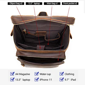 Vintage Casual Travel Work Bag Bookbag Handmade Business Full Grain Genuine Leather Backpack Bag