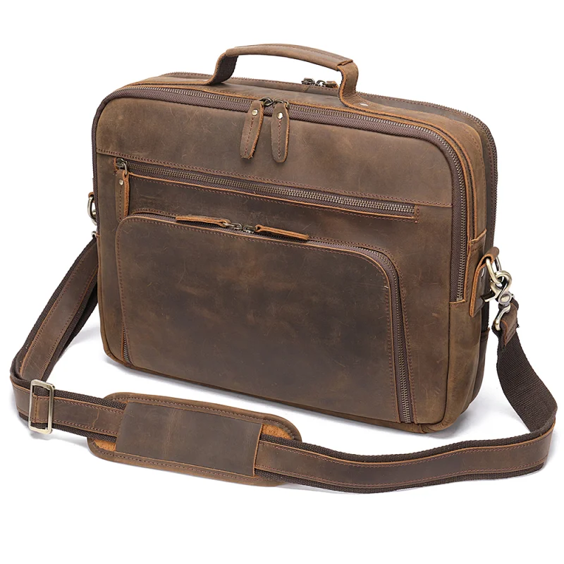 2022 Custom Large Capacity Laptop Bag Handbag Men Vintage Genuine Leather Briefcase