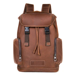 Laptop Rucksack Travel Weekender Daypack Retro Distressed Cowhide Leather Backpack for Men