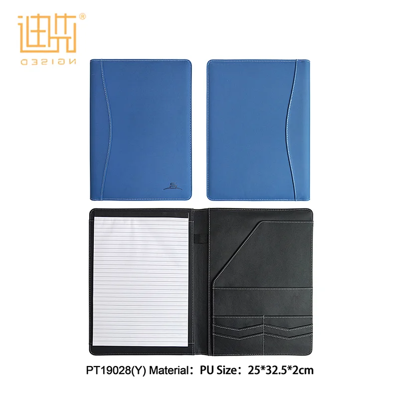 High quality custom blue A4 PU leather file folder with exquisite and durable