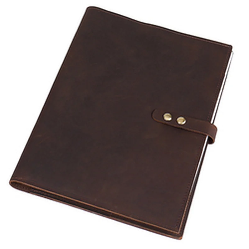 Letter Size Notepad Hard Vintage Crazy Horse Leather Zipper Portfolio Business Bag Organizer Case Briefcase
