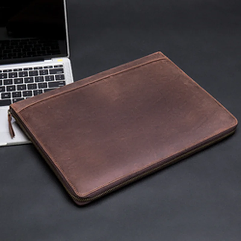 custom office supplies wholesale sales men women business slim crazy horse leather portfolio padfolio with tablet sleeve