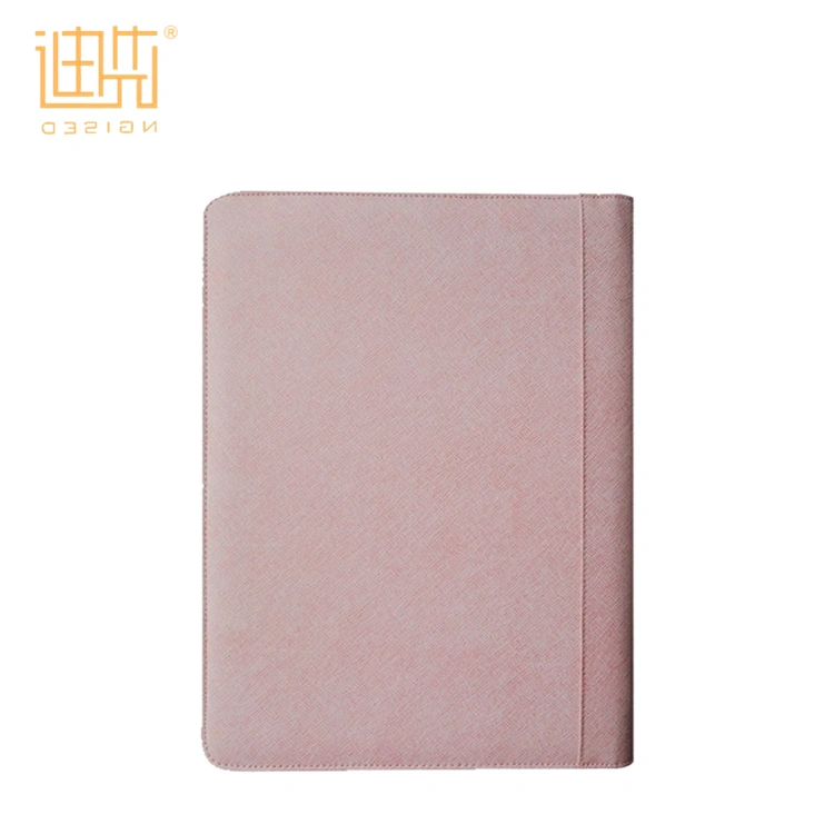 China wholesale zipper Fashion lady pink leather portfolio with tablet holder