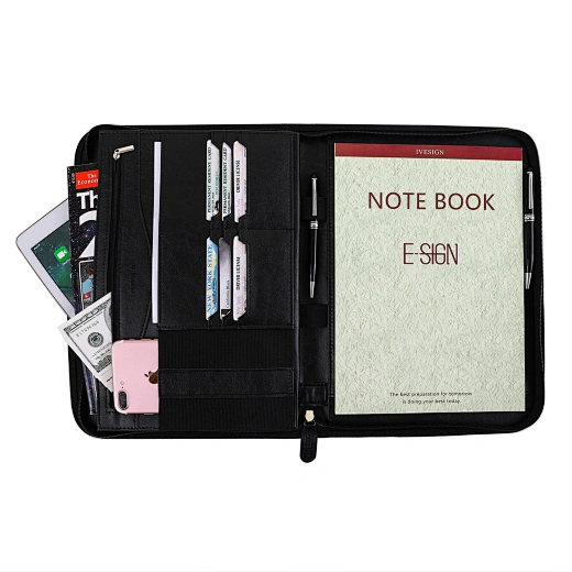 a4 leather zipper portfolio