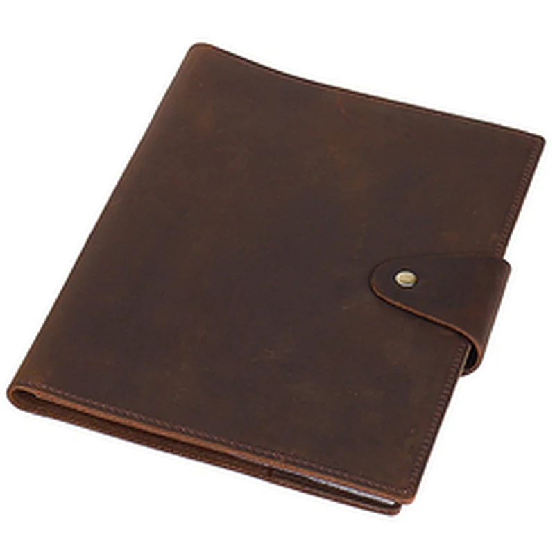 Letter Size Notepad Hard Vintage Crazy Horse Leather Zipper Portfolio Business Bag Organizer Case Briefcase