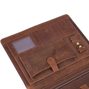 New Designer Vintage Handmade Multi Pocket Padfolio Folder Executive Professional Organizer Crazy Horse Leather Portfolio