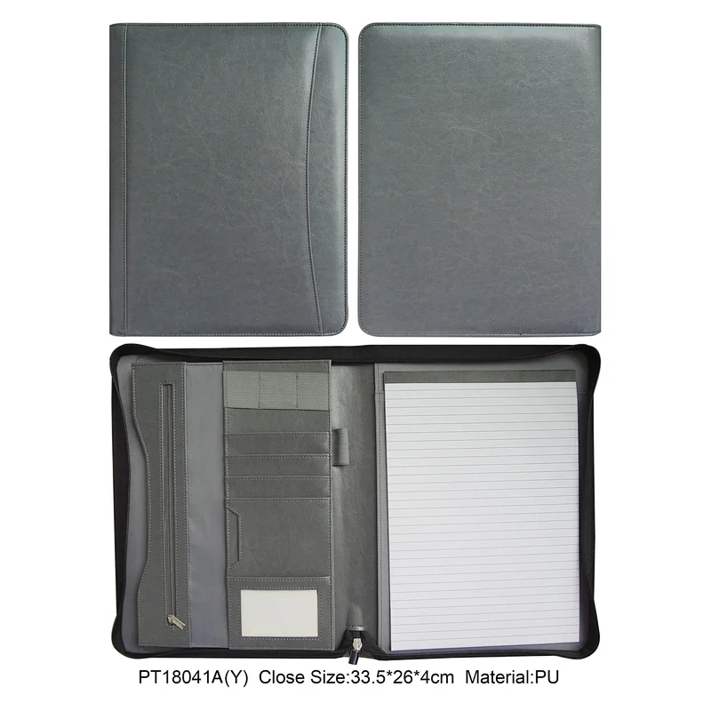 a4 writing pad business presentation file folder durable document bag pu leather portfolio padfolio with zippered closure