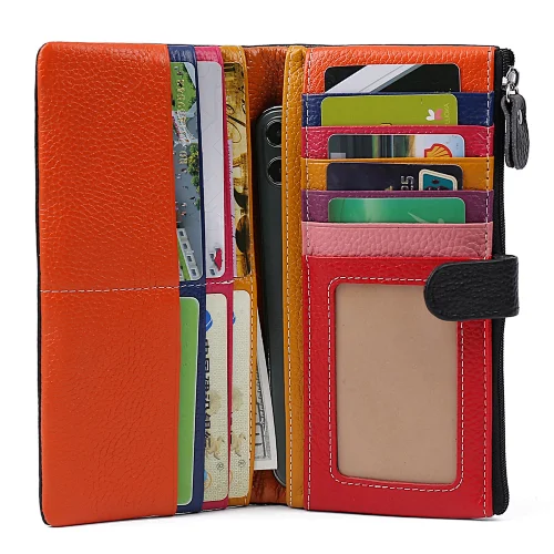 Fashionable Large Capacity Credit Card Phone Holder Organizer Genuine Leather Luxury RFID Blocking Wallet for Women