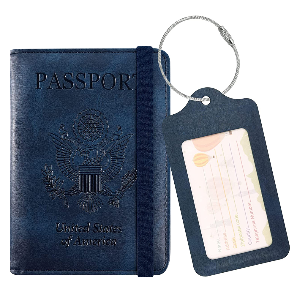 Leather Travel Wallet Passport Sim Card Boarding Pass Organizer Protector Cover Passport and Card Holder Combo with Luggage Tag