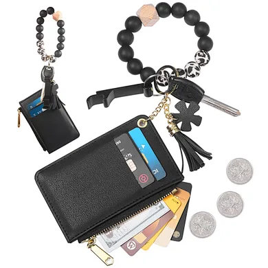 Custom Print Tassel Key Chain Bangle Key Ring Pocket Credit Card Holder Purse Wristlet Bracelet Keychain Wallet For Women