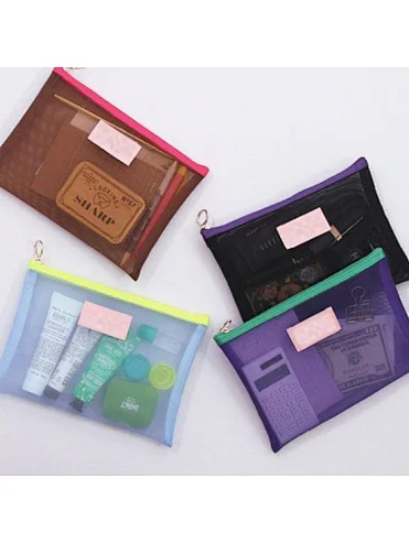 A33 Travel Cosmetic Toiletries Organizer Bags See Through Zipper Pouch Mesh Makeup Bag for Women