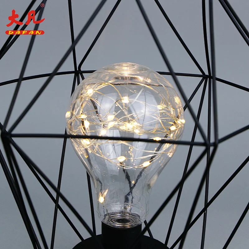 hot sale geometric figure antique iron cage pendant lamp with hanging rope decoration room table lantern lamp