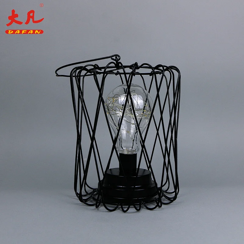 led bulb room lamp Christmas decoration led antique iron cage pendant lamp with hanging rope