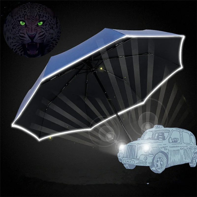 Cheap Custom Windproof 3 Folding Small Promotional safety Reflective Glow Umbrella