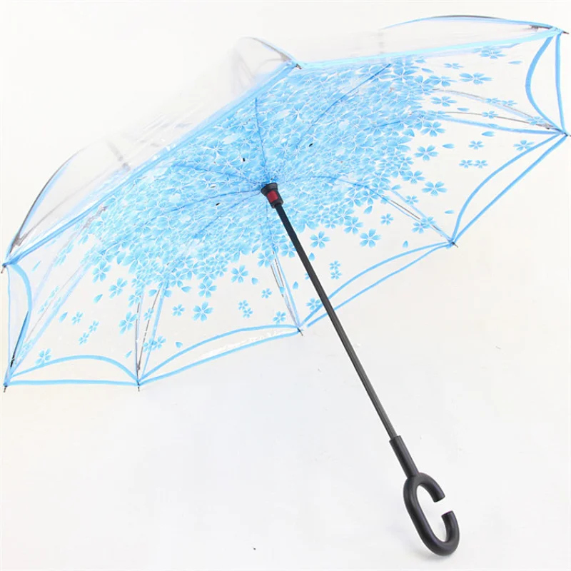 Best Selling Waterproof Clear PVC Hands Free Inverted Reverse Umbrella with C handle